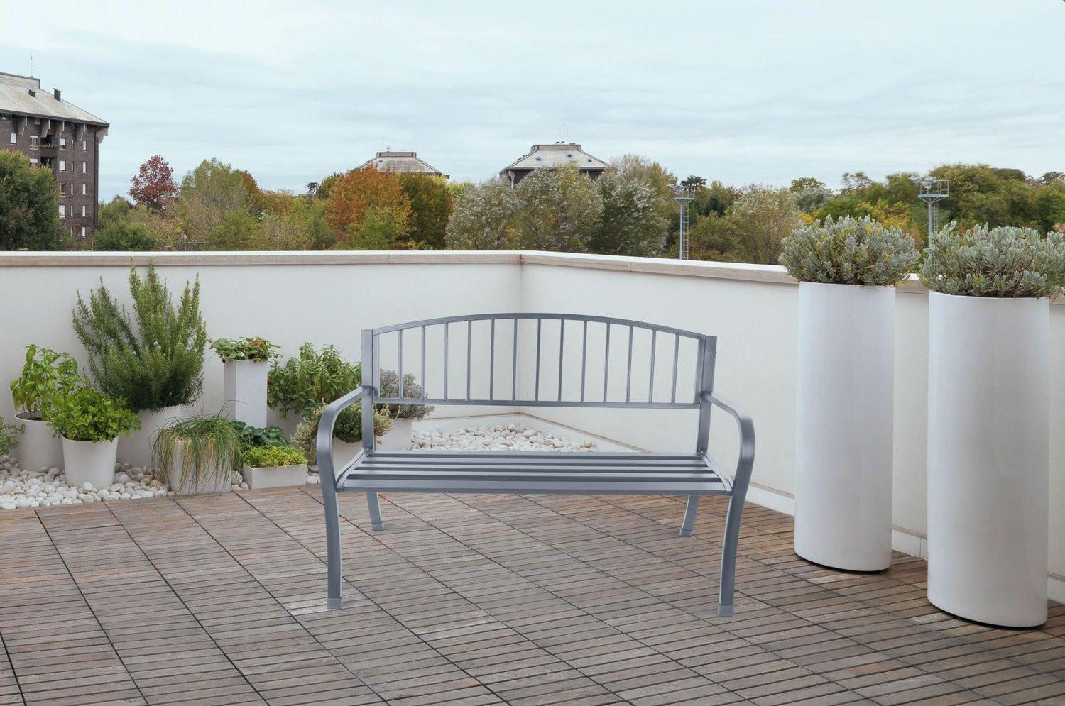 B2X Panca da giardino con schienale, panca da parco per terrazza e balcone, struttura in metallo  