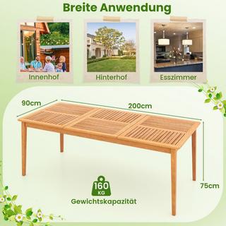 Northix Table de jardin en bois d'acacia 200 x 90 cm grande table de patio pour 8 personnes naturel  