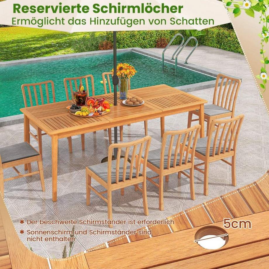 Northix Gartentisch Akazienholz 200 x 90 cm großer Terrassentisch für 8 Personen Natur  
