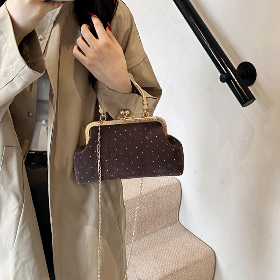 Only-bags.store Elegante Samt Abend Clutch Kiss Lock Vintage inspirierte Kette Crossbody Bag  