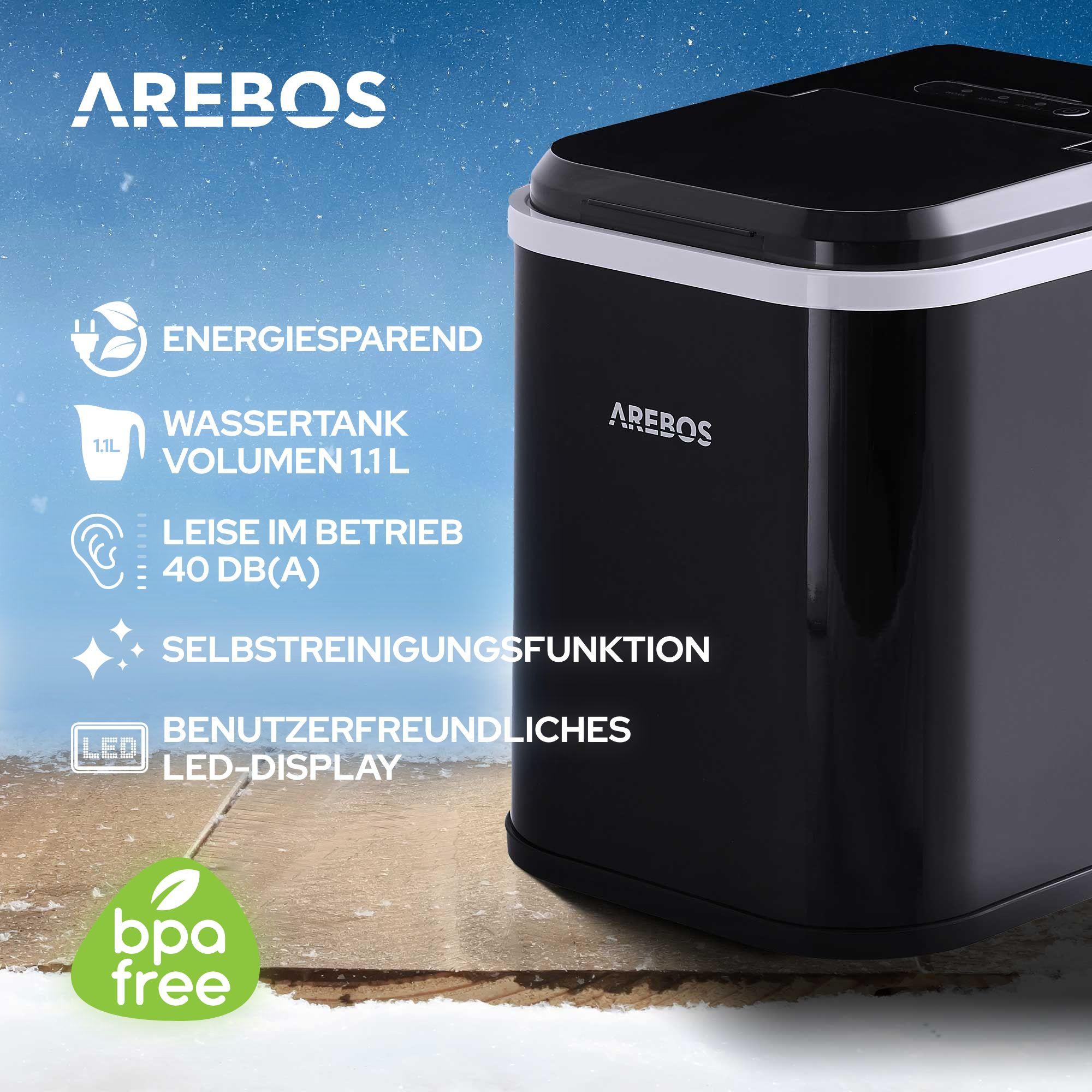 Arebos Eiswürfelmaschine 1,1L Icemaker Eiswürfelbereiter Eismaschine 12 kg  