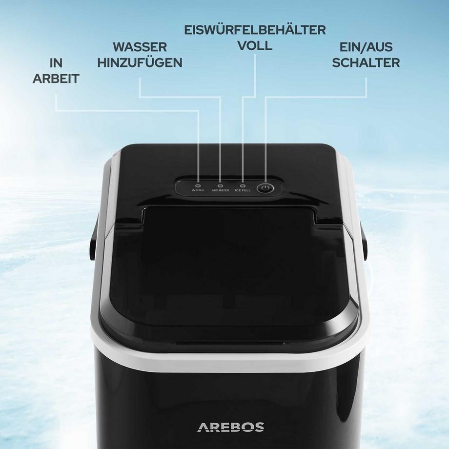 Arebos Macchina per cubetti ghiaccio 1,1L Fabbricatore cubetti ghiaccio 12 kg  