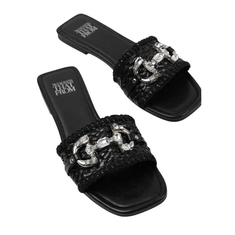 Where's That From Gewebte Slipper Sandalen mit Kristallverschluss  