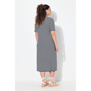 Ulla Popken Robe midi rayée A-ligne Col V Manches courtes  
