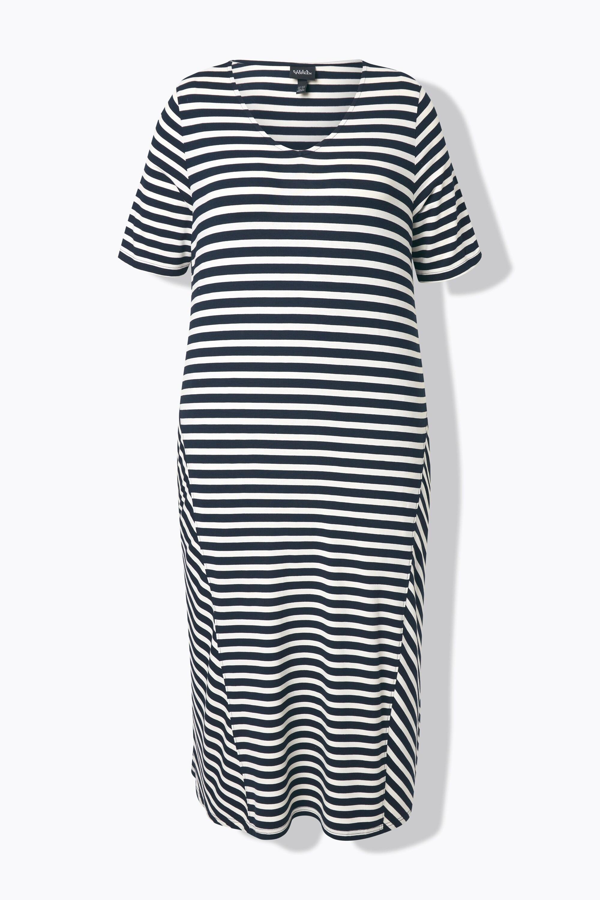 Ulla Popken Robe midi rayée A-ligne Col V Manches courtes  