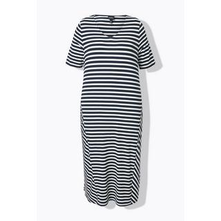 Ulla Popken Robe midi rayée A-ligne Col V Manches courtes  