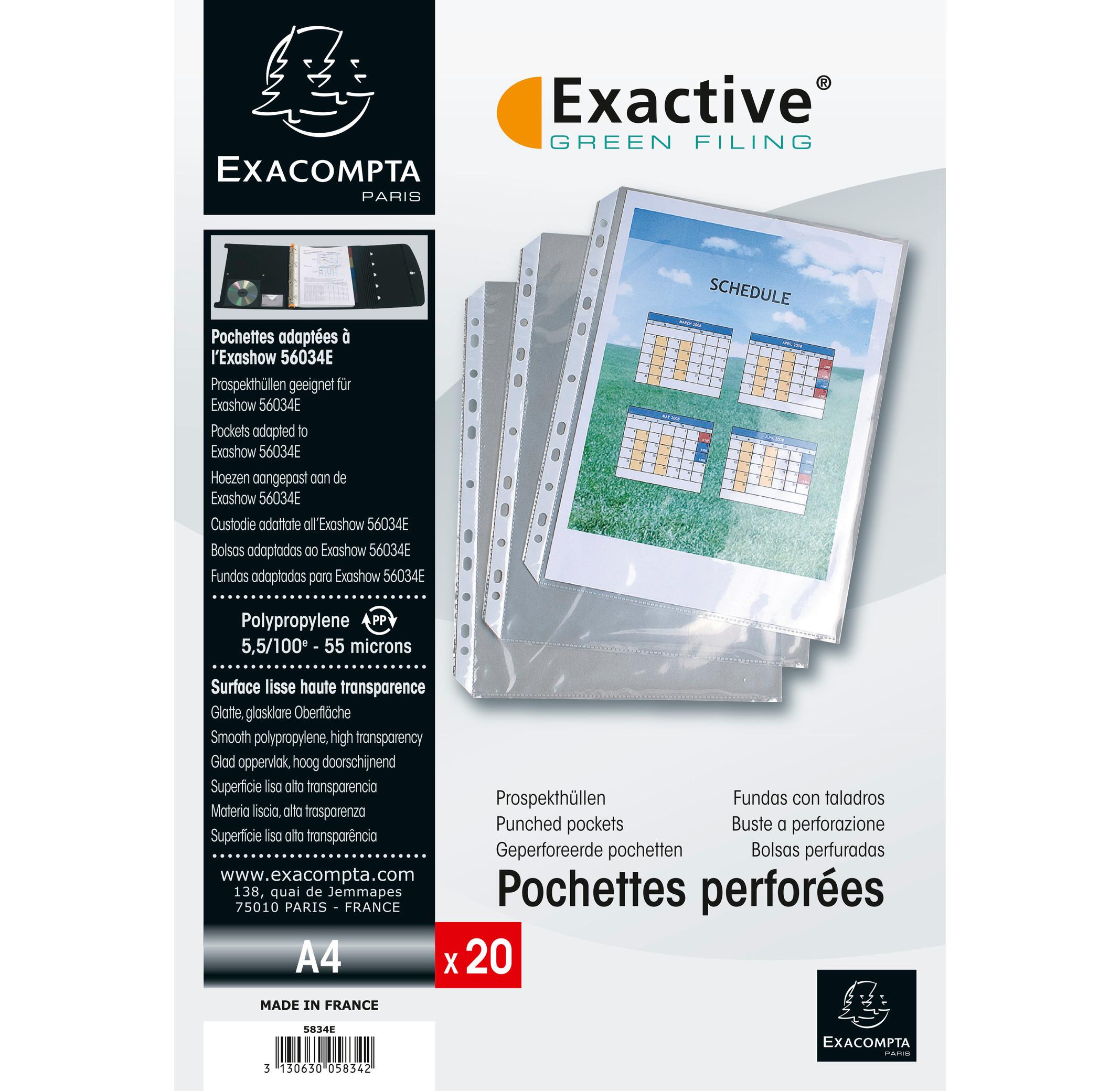 Exacompta Blister da 20 buste forate Exactive polipropilene liscio 55 micron - A4 - x 5  