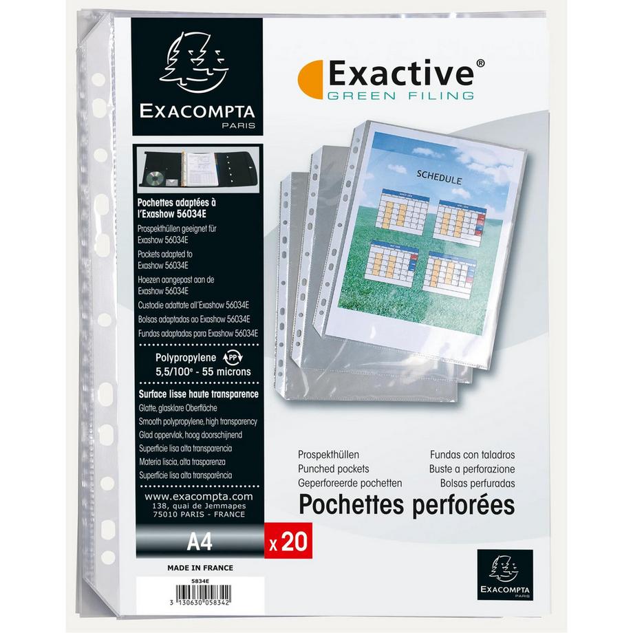 Blister da 20 buste forate Exactive polipropilene liscio 55 micron - A4 - x 5