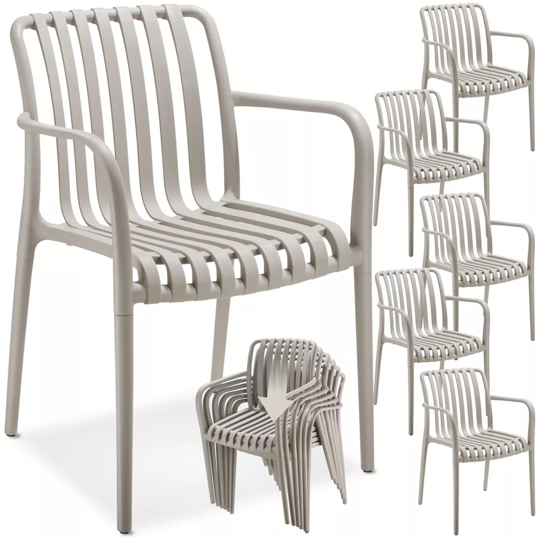 Tectake - Chaises de jardin ALCUDIA résistant aux intempéries et aux UV, 6 Stück, Taupe