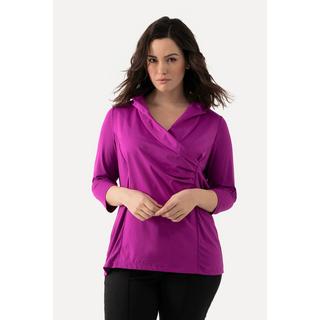 Ulla Popken  Shirt, Taft-Kragen, Classic, V-Ausschnitt, 3/4-Arm 