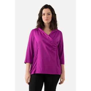 Ulla Popken  Shirt, Taft-Kragen, Classic, V-Ausschnitt, 3/4-Arm 