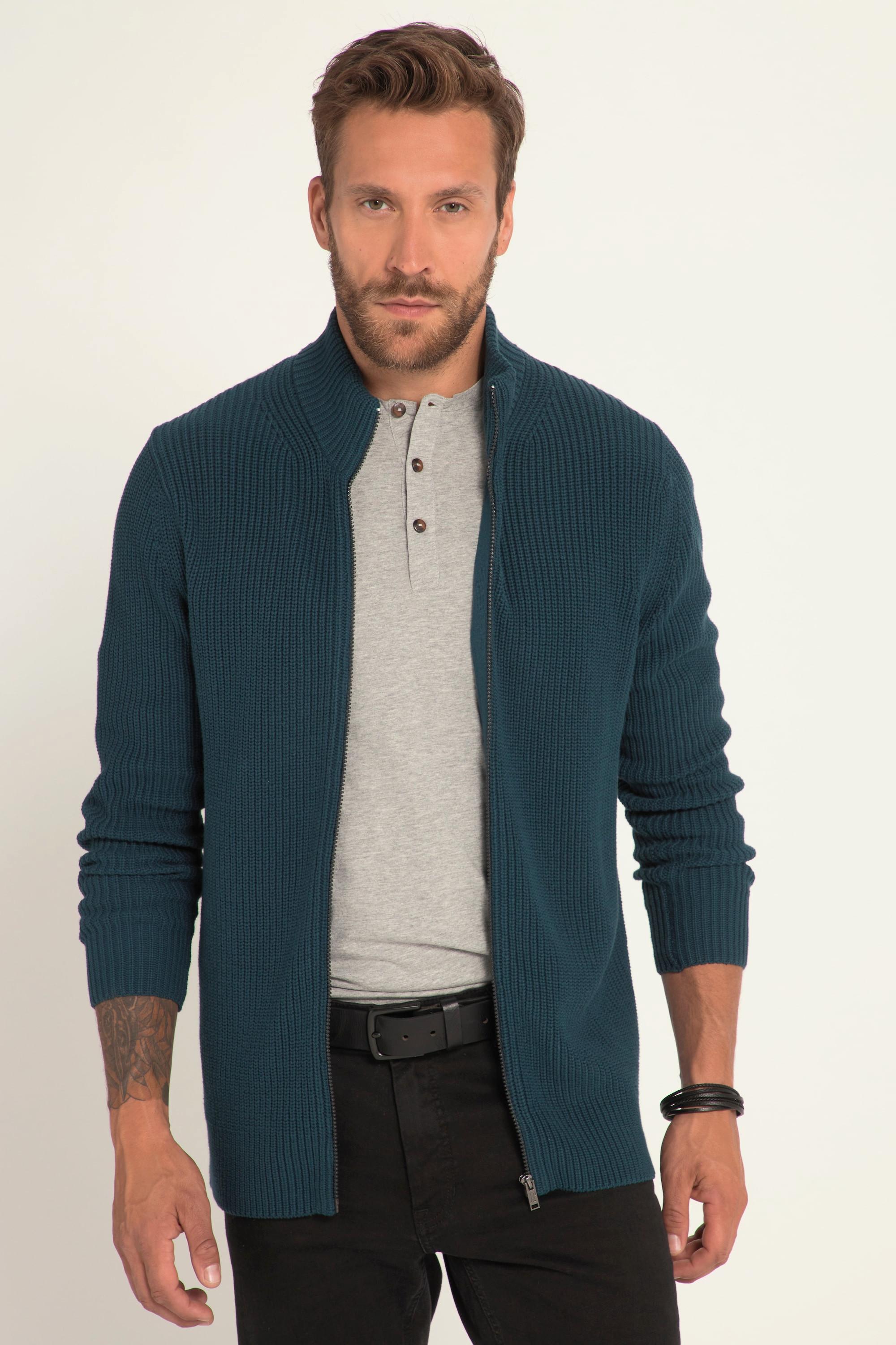 JP1880  Cardigan in maglia grossa a costine con collo alto e zip 