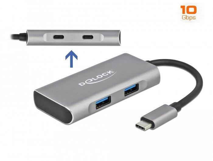 DeLock  63260 Schnittstellen-Hub USB 3.2 Gen 2 (3.1 Gen 2) Type-C 10000 Mbit/s Grau 