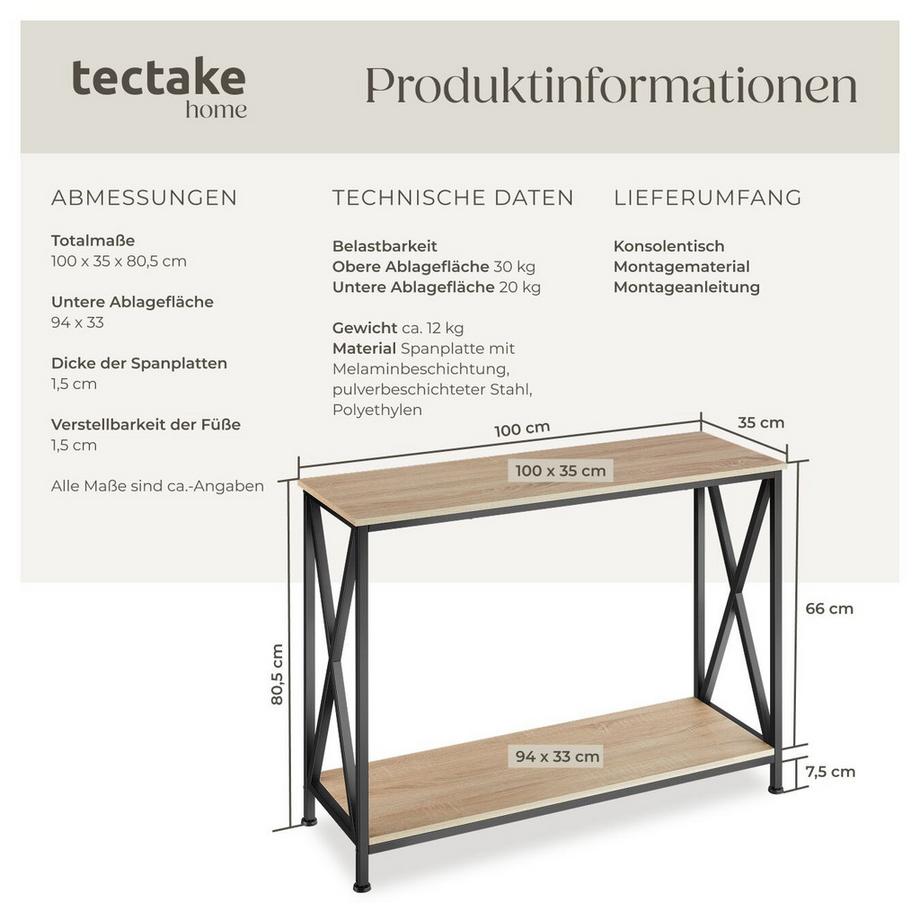 Tectake Konsolentisch Tacoma Industrial Style Holz und Stahl  