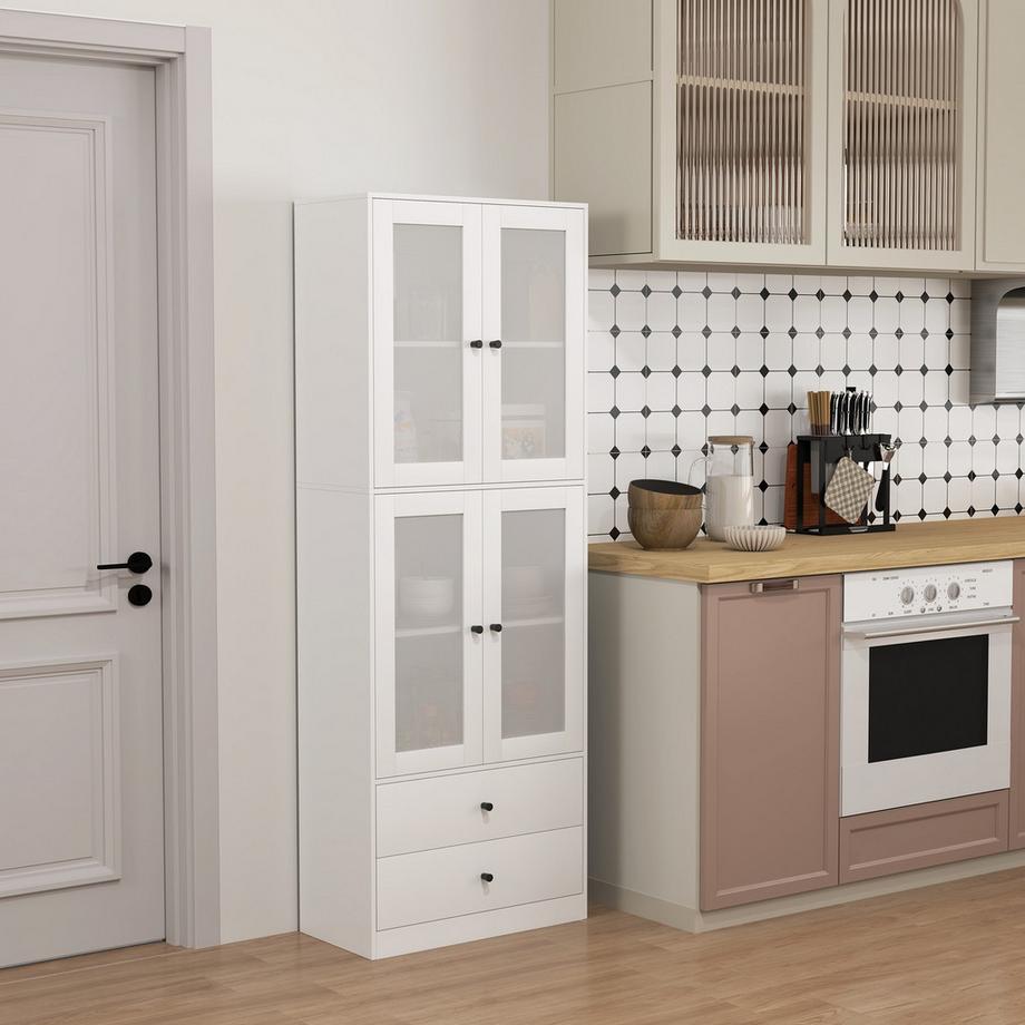 Northio Armoire de cuisine, armoire haute avec tiroir, étagères réglables, buffet de cuisine avec 2 compartiments pour salon, salle à manger, 59 x 30 x 170 cm, blanc  