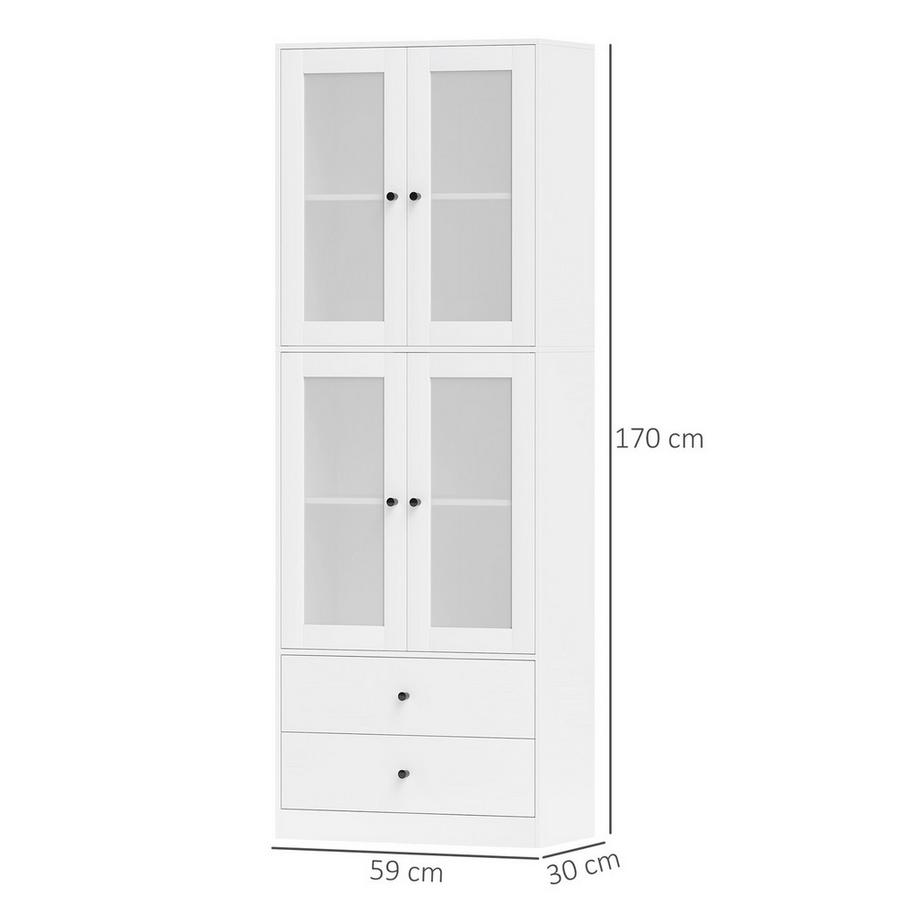 Northio Armoire de cuisine, armoire haute avec tiroir, étagères réglables, buffet de cuisine avec 2 compartiments pour salon, salle à manger, 59 x 30 x 170 cm, blanc  