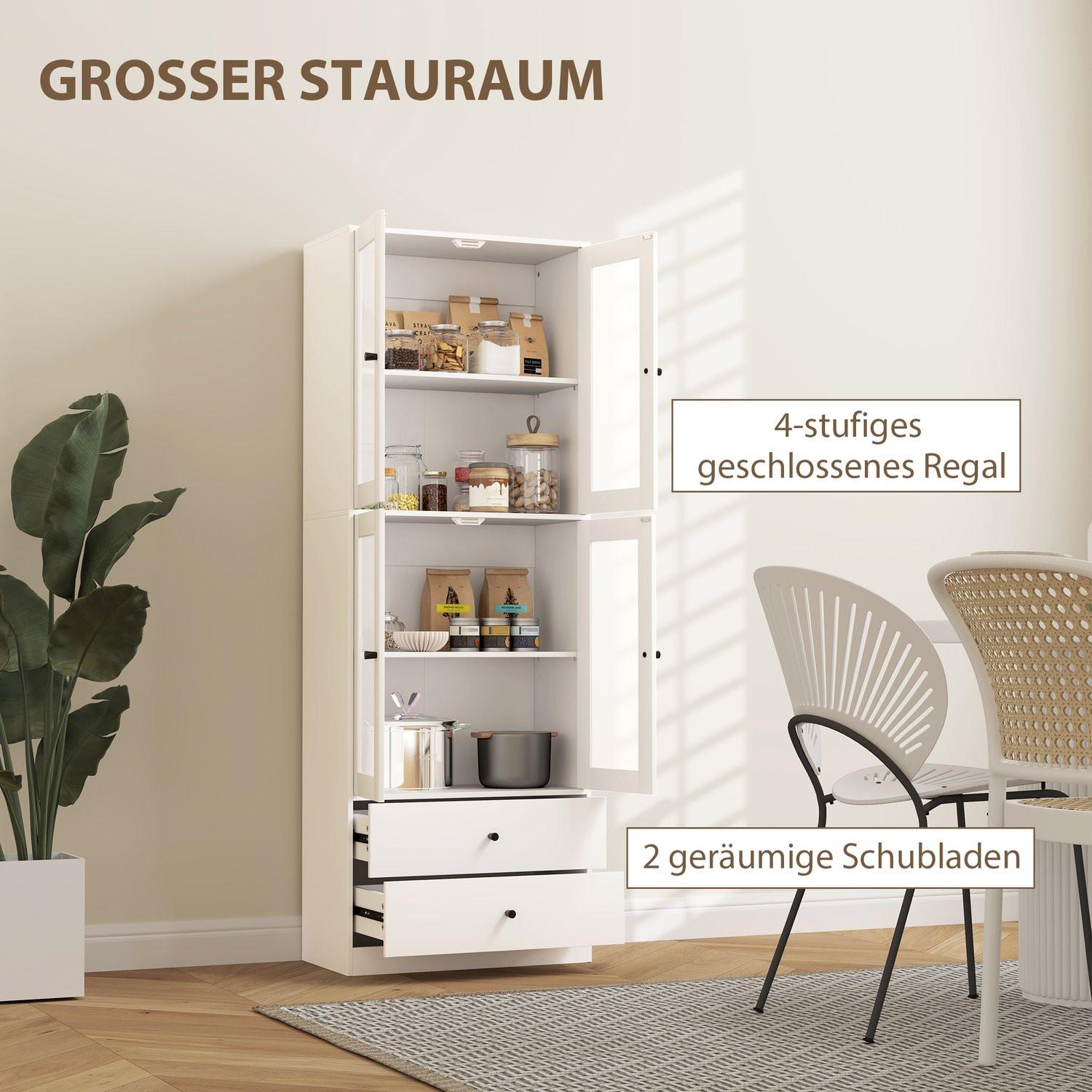 Northio Küchenschrank, Hochschrank mit Schublade, verstellbaren Einlegeböden, Küchenbuffet mit 2 Schrankfächer für Wohnzimmer, Esszimmer, 59 x 30 x 170 cm, Weiß Aosom  