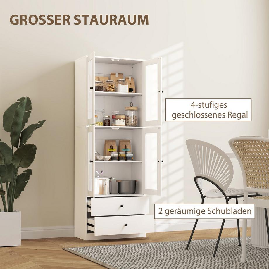 Northio Armoire de cuisine, armoire haute avec tiroir, étagères réglables, buffet de cuisine avec 2 compartiments pour salon, salle à manger, 59 x 30 x 170 cm, blanc  