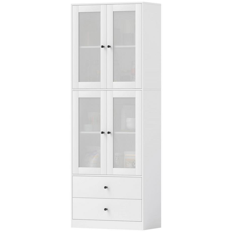 Armoire de cuisine, armoire haute avec tiroir, étagères réglables, buffet de cuisine avec 2 compartiments pour salon, salle à manger, 59 x 30 x 170 cm, blanc