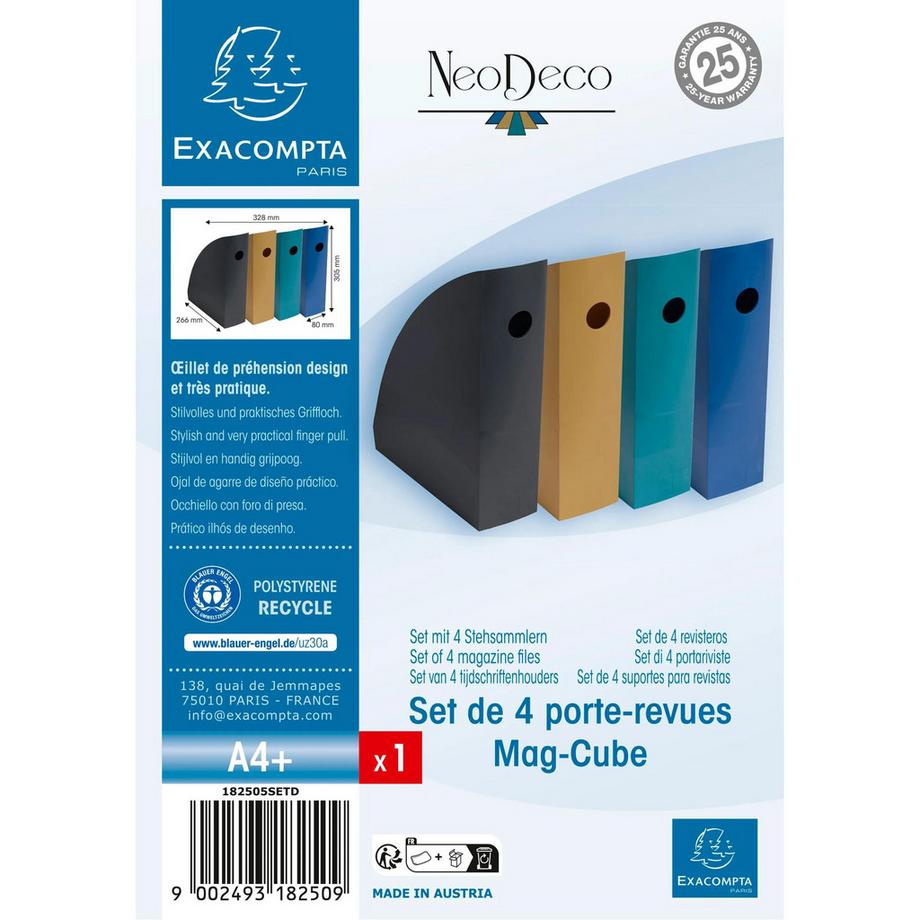 Exacompta Set de 4 porte-revues Mag-Cube Neo Deco  