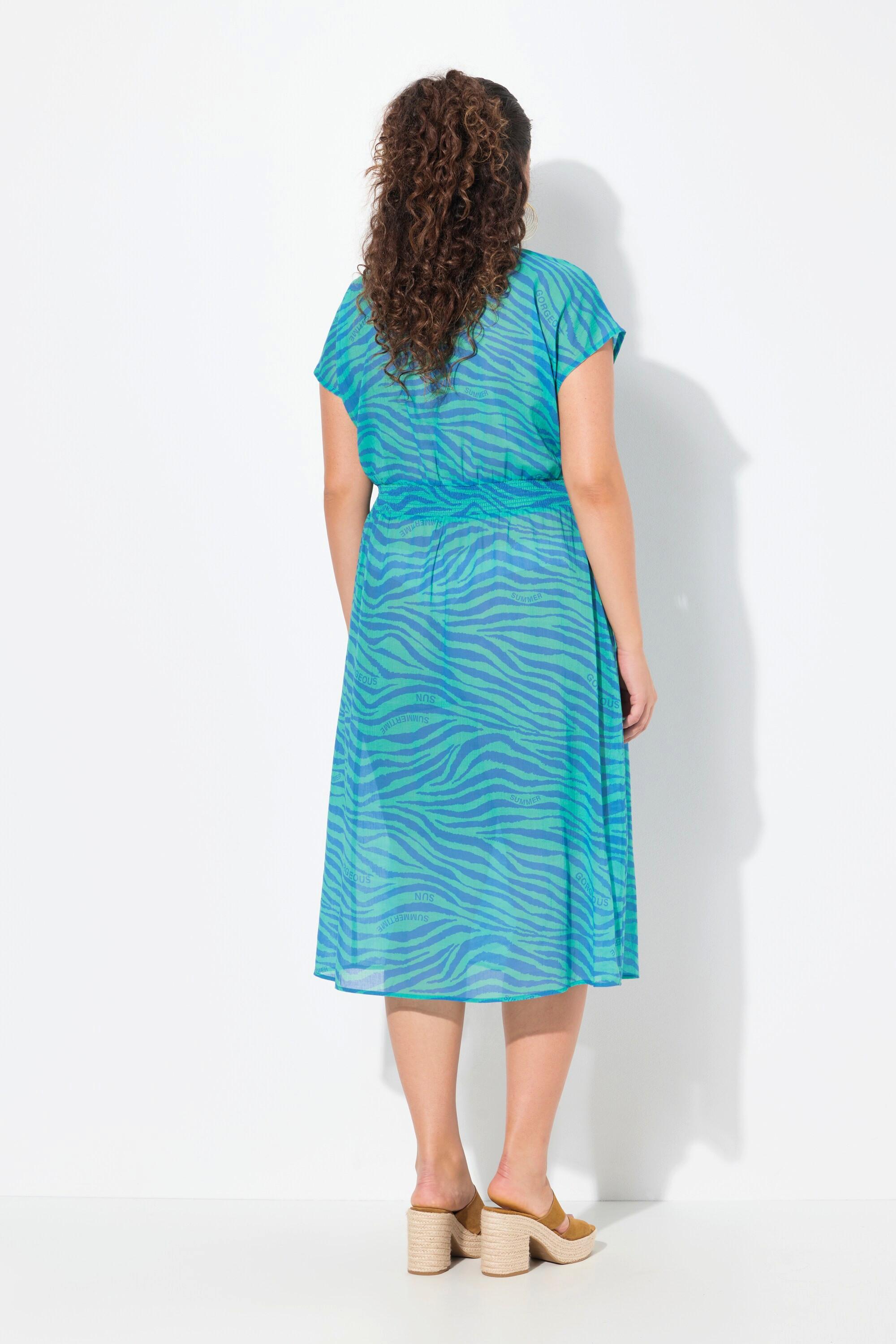 Ulla Popken Abito Midi Stampa Zebrata Linea A Senza Maniche Scollo a V  