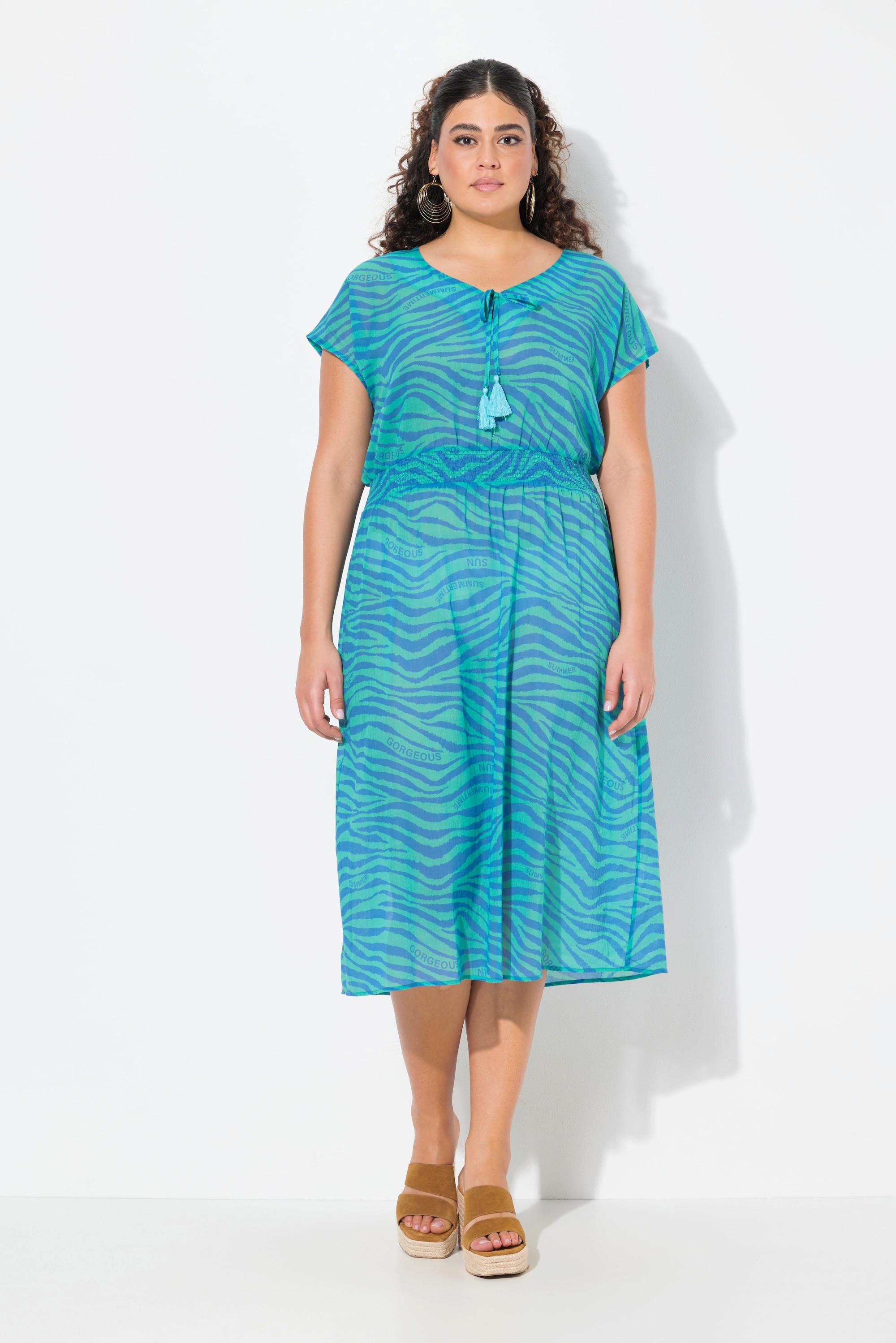 Ulla Popken Abito Midi Stampa Zebrata Linea A Senza Maniche Scollo a V  