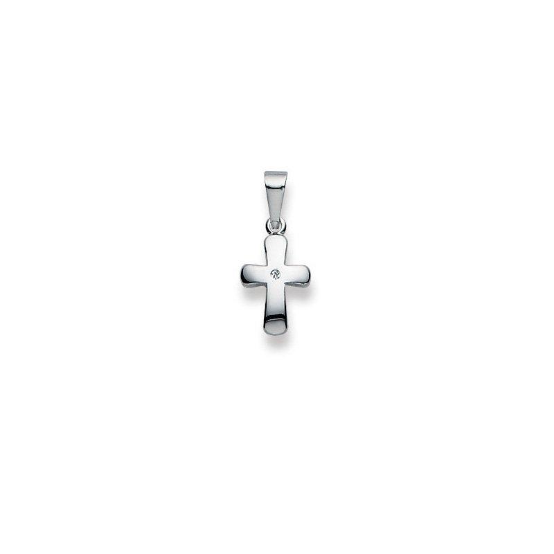 Image of Anhänger Kreuz Weissgold 750 Diamant 0.01.00ct. 20x9mm Damen Silber ONE SIZE
