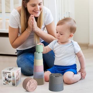 Activity-board  9 Stück Stapeln Tassen, sensorische Stapeln Turm pädagogisches Spielzeug mit Zahlen und Farbe, Badespielzeug & Sand Spielzeug 