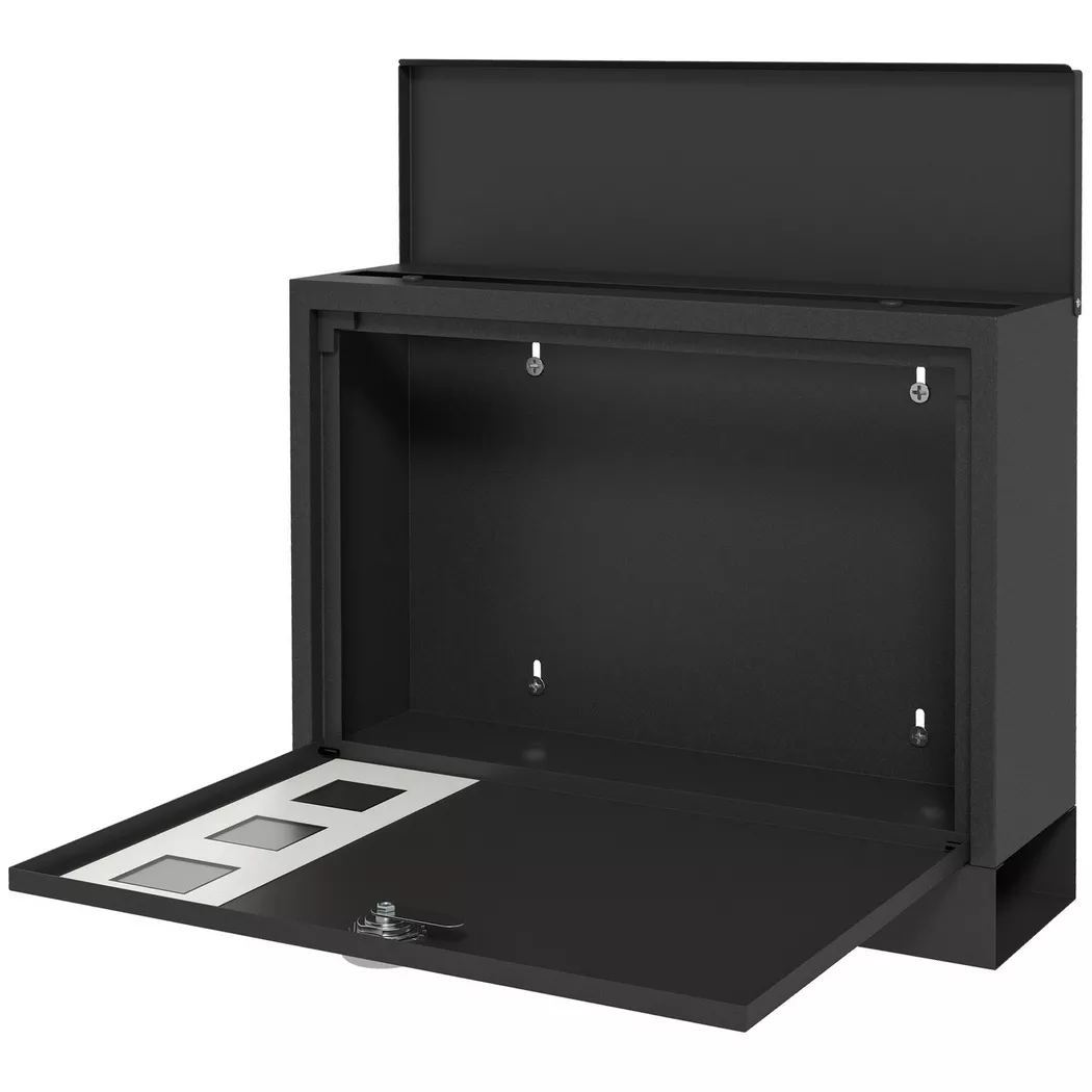 Northio - Cassetta Postale Nera Con Scomparto Per Giornali, Metallo, Finestra Di Visualizzazione, 2 Chiavi, Idrorepellente, 36,5X11,5X29 Cm