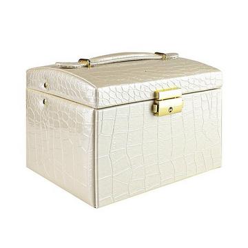 Schmuckschatulle, Krokodil-Muster - Beige