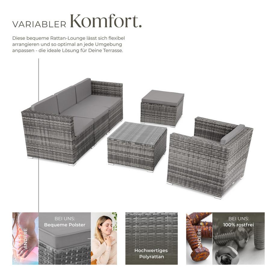 Tectake Salon en rotin LIGNANO pour 4 à 5 personnes  