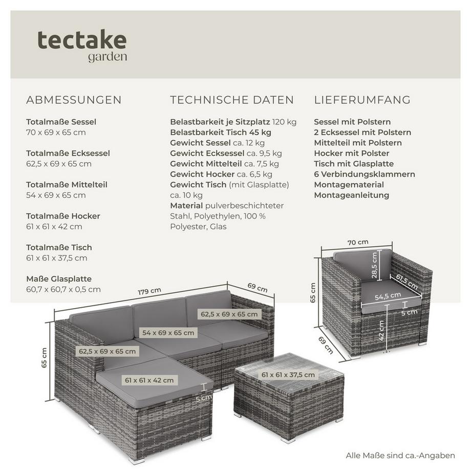 Tectake Salon en rotin LIGNANO pour 4 à 5 personnes  