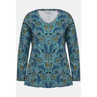 Ulla Popken  T-Shirt, Paisleymuster, V-Ausschnitt, Langarm 