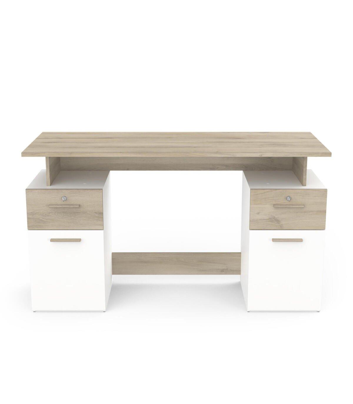 Calicosy Scrivania con base a due colonne L134,8 cm - Effetto legno e bianco  