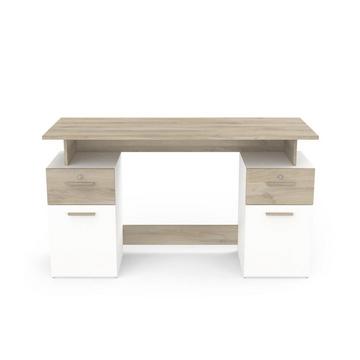 Bureau Double Caisson, Décor Bois et Blanc - L134,8 cm - Platon