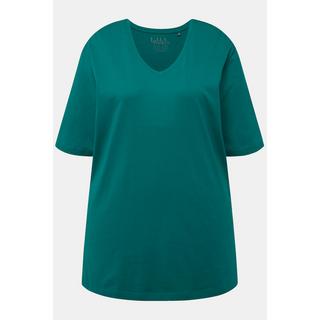 Ulla Popken  T-shirt à manches courtes et col V, coupe Relaxed Fit 