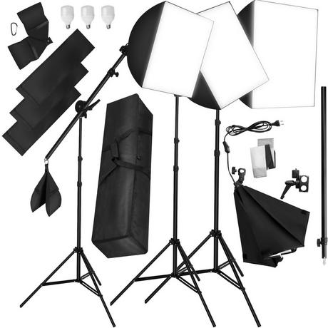 Tectake  Kit éclairage studio 3 Lampes + Softbox + Trépieds 