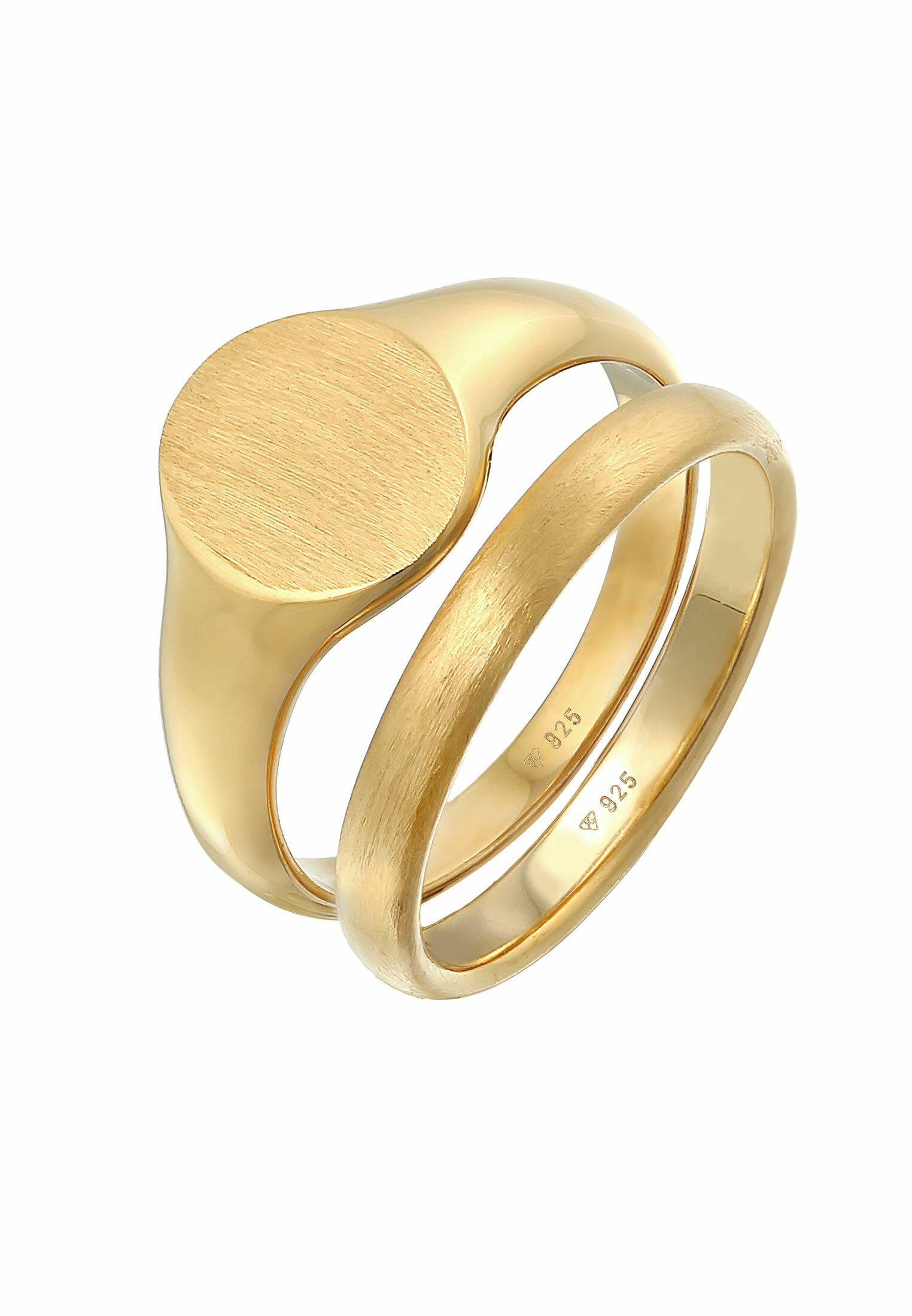 Image of Ring Siegelring Basic Bandring 2er Set 925 Silber Damen Gold 60mm