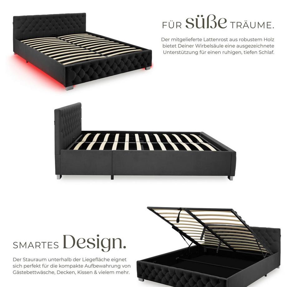 Tectake Lit rembourré DAYTONA en aspect velours avec motif matelassé  