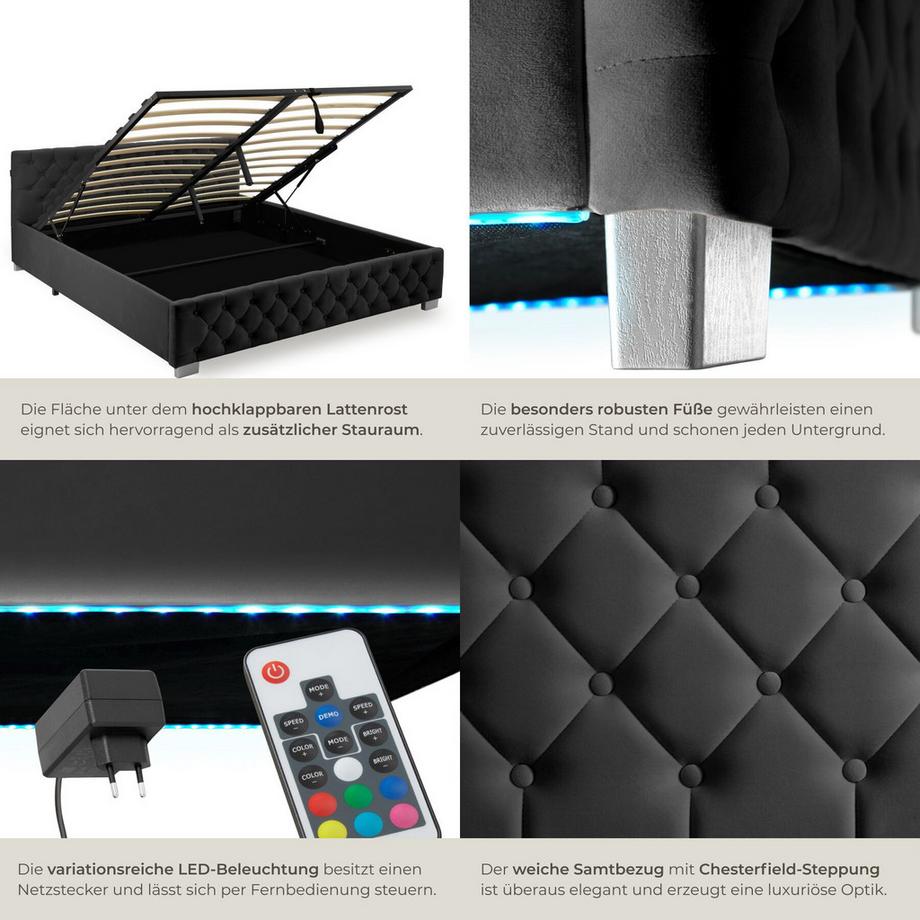 Tectake Lit rembourré DAYTONA en aspect velours avec motif matelassé  