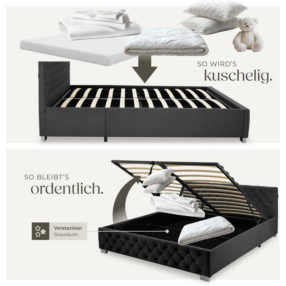 Tectake Lit rembourré DAYTONA en aspect velours avec motif matelassé  