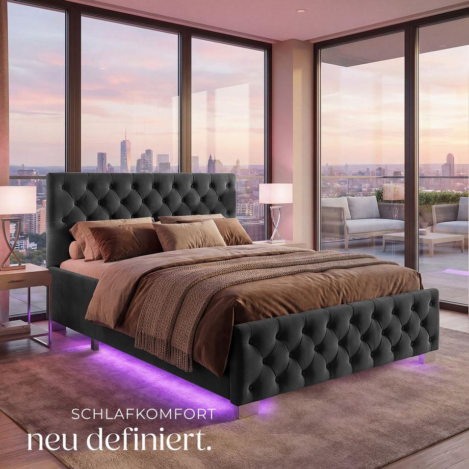 Tectake Lit rembourré DAYTONA en aspect velours avec motif matelassé  