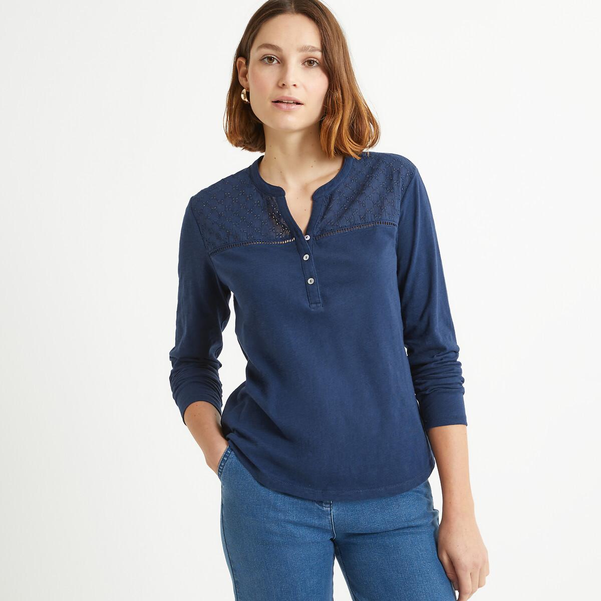 Image of Shirt Mit Henley-ausschnitt Damen Blau 38