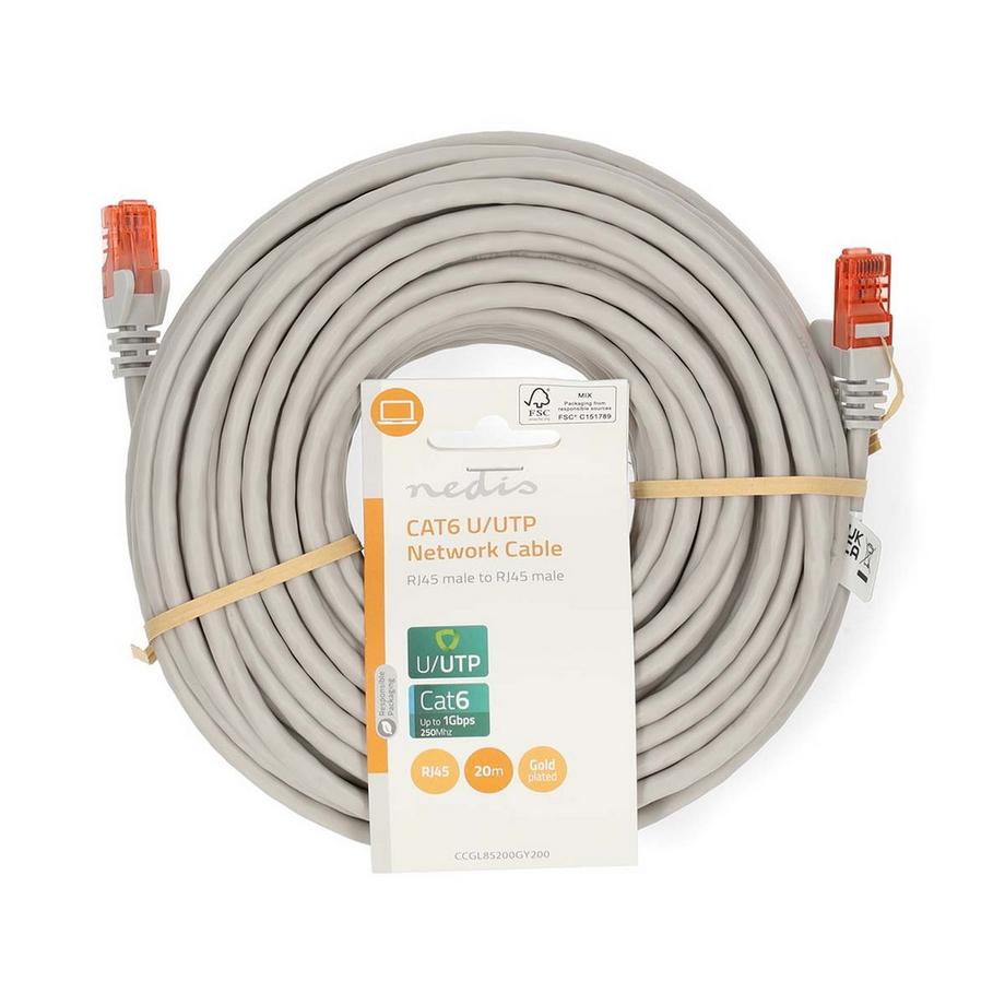 Nedis  Cavo di rete CAT6 | Rj45 maschio | Rj45 maschio | U/utp | 20,0 m | Round | PVC | Grigio | Etichetta 