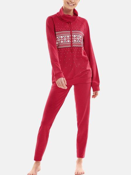 Image of Pyjama Hausanzug Leggings Top Langarm Starlight Unisex Rot Bunt XS