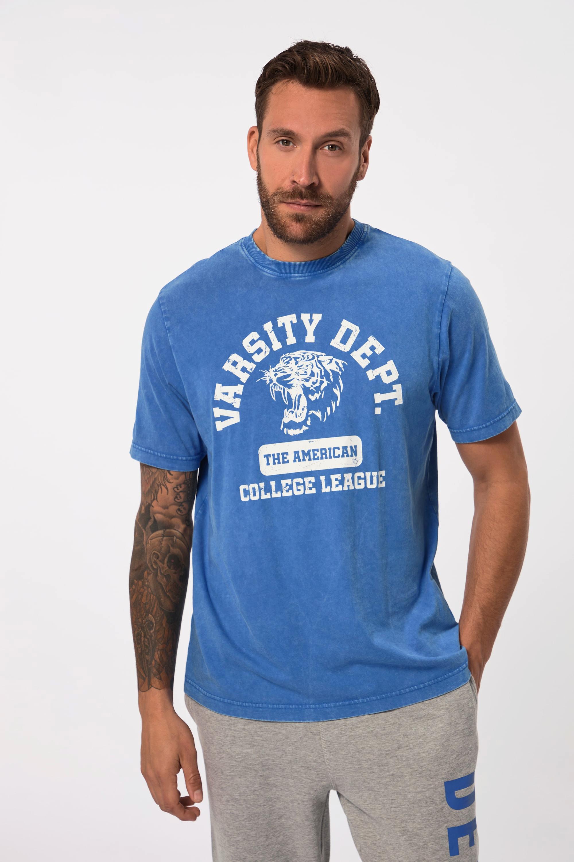 JP1880  T-shirt dal look vintage con stampa "Varsity", scollo a girocollo e mezze maniche, fino alla tg. 8XL 