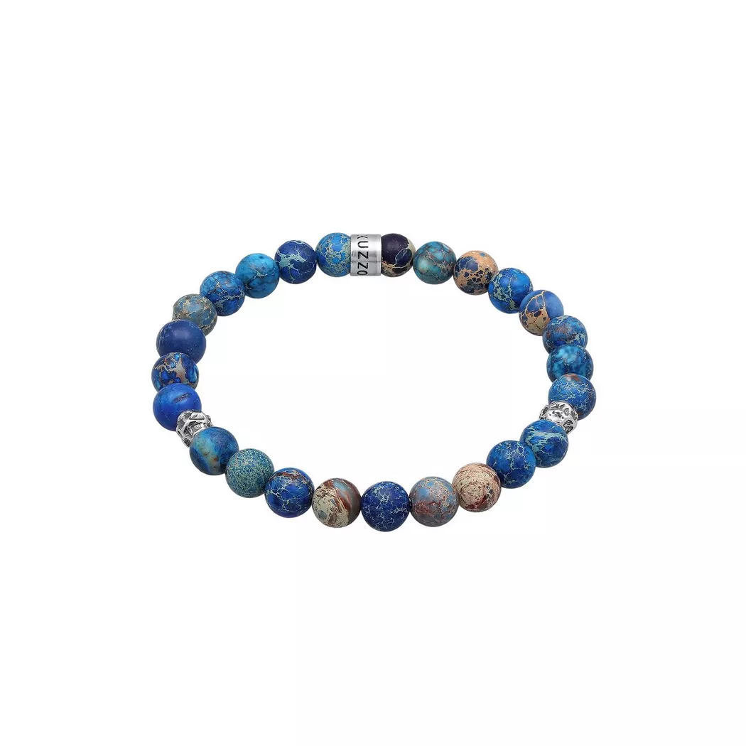 Kuzzoi - Armband  Achat Perlen Blau Beads, 23cm, Silber