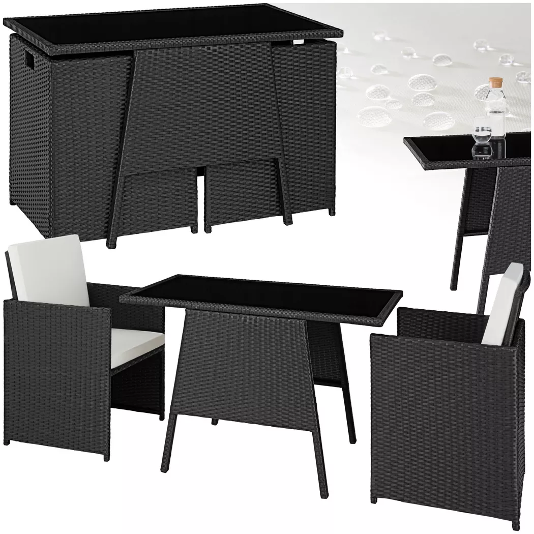 tectake® Rattan Sitzgruppe, für 2 Personen, UV-beständig, zusammenschiebbar