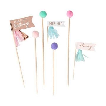 Cake Toppers Pompon Happy Birthday