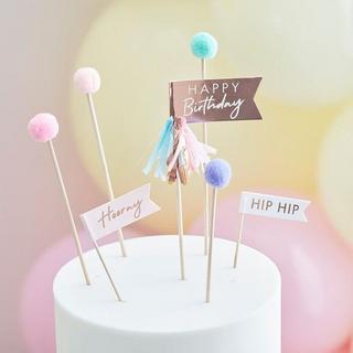 Ginger Ray Happy Birthday Cake Toppers mit Bommeln  